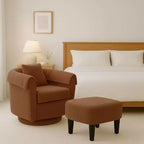 Sillón Moderno Giratorio con Otomana, Sillas de Barril de Chenilla con Cojín Trasero Extraíble y 2 Fundas para Reposabrazos, Sillón de Lectura