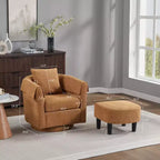 Sillón Moderno Giratorio con Otomana, Sillas de Barril de Chenilla con Cojín Trasero Extraíble y 2 Fundas para Reposabrazos, Sillón de Lectura