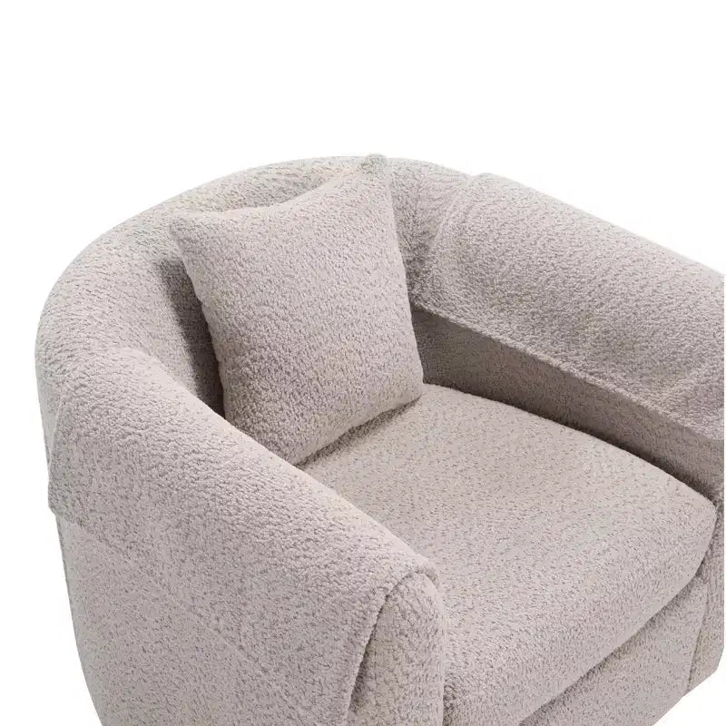 Sillón Moderno Giratorio con Otomana, Sillas de Barril de Chenilla con Cojín Trasero Extraíble y 2 Fundas para Reposabrazos, Sillón de Lectura