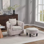 Sillón Moderno Giratorio con Otomana, Sillas de Barril de Chenilla con Cojín Trasero Extraíble y 2 Fundas para Reposabrazos, Sillón de Lectura