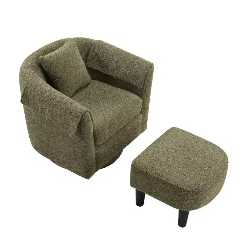 Sillón Moderno Giratorio con Otomana, Sillas de Barril de Chenilla con Cojín Trasero Extraíble y 2 Fundas para Reposabrazos, Sillón de Lectura