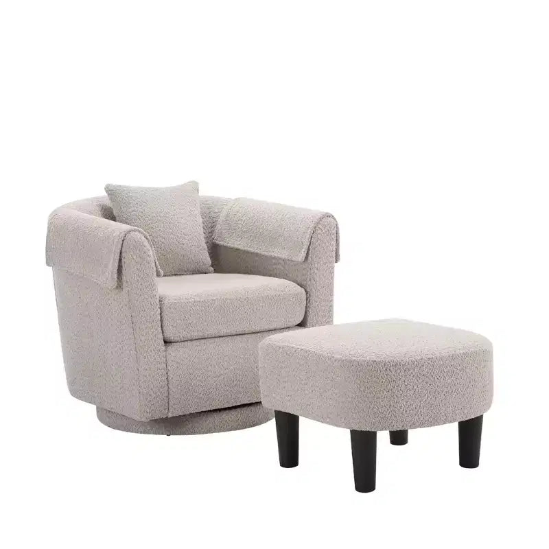 Okak Modern Swivel Accent Chair with Ottoman Set, Chenille Barrel Chairs with Removable Back Pillow & 2 Armrest Covers, Reading Chair