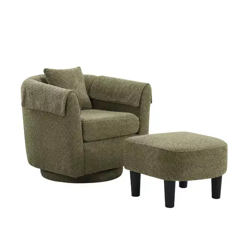 Sillón Moderno Giratorio con Otomana, Sillas de Barril de Chenilla con Cojín Trasero Extraíble y 2 Fundas para Reposabrazos, Sillón de Lectura
