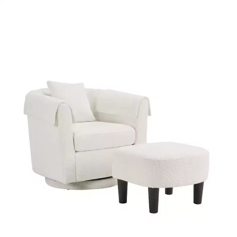 Sillón Moderno Giratorio con Otomana, Sillas de Barril de Chenilla con Cojín Trasero Extraíble y 2 Fundas para Reposabrazos, Sillón de Lectura