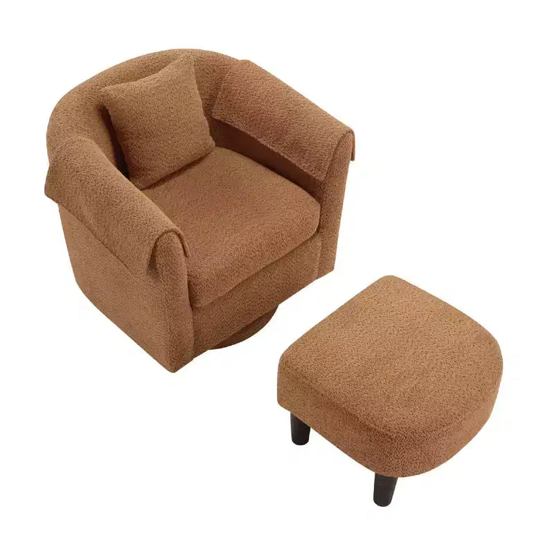 Sillón Moderno Giratorio con Otomana, Sillas de Barril de Chenilla con Cojín Trasero Extraíble y 2 Fundas para Reposabrazos, Sillón de Lectura