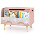 Baúl de juguetes de madera para niños con estantería frontal, 4 patas de madera maciza y tapa abatible para habitación infantil, blanco/rosa