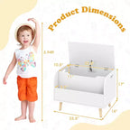 Baúl de juguetes de madera para niños con estantería frontal, 4 patas de madera maciza y tapa abatible para habitación infantil, blanco/rosa