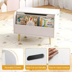 Baúl de juguetes de madera para niños con estantería frontal, 4 patas de madera maciza y tapa abatible para habitación infantil, blanco/rosa