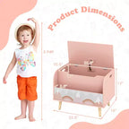 Baúl de juguetes de madera para niños con estantería frontal, 4 patas de madera maciza y tapa abatible para habitación infantil, blanco/rosa