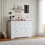 Aparador buffet moderno con almacenamiento, aparador rústico con 4 puertas y 4 cajones, aparador buffet grande de madera para comedor, cocina, blanco