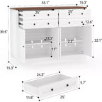 Aparador buffet moderno con almacenamiento, aparador rústico con 4 puertas y 4 cajones, aparador buffet grande de madera para comedor, cocina, blanco