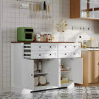 Aparador buffet moderno con almacenamiento, aparador rústico con 4 puertas y 4 cajones, aparador buffet grande de madera para comedor, cocina, blanco