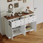 Aparador buffet moderno con almacenamiento, aparador rústico con 4 puertas y 4 cajones, aparador buffet grande de madera para comedor, cocina, blanco