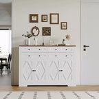 Aparador buffet moderno con almacenamiento, aparador rústico con 4 puertas y 4 cajones, aparador buffet grande de madera para comedor, cocina, blanco