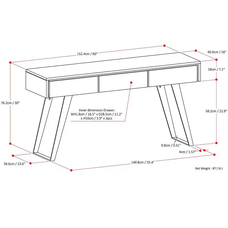Mesa de sofá consola industrial moderna Mitchell de 60 pulgadas de ancho