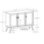 Aparador bufé rectangular moderno de mediados de siglo de 3 puertas Tierney de madera maciza de 50 pulgadas de ancho
