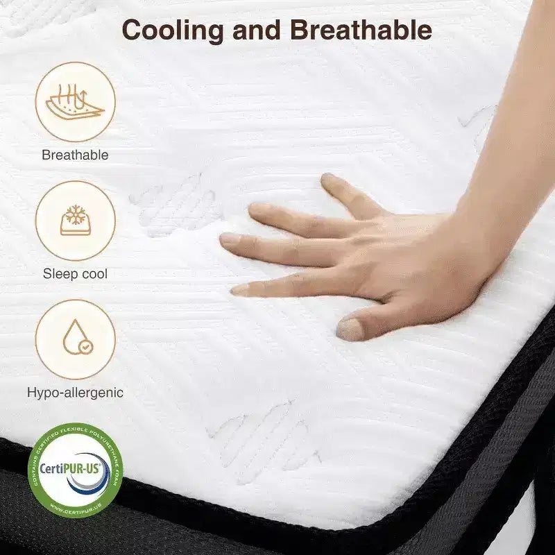 Colchón híbrido Queen de 14 pulgadas en caja con espuma viscoelástica de gel, sensación media, alivio de presión, agradable para la piel, aislamiento de movimiento, certificado CertiPUR-US