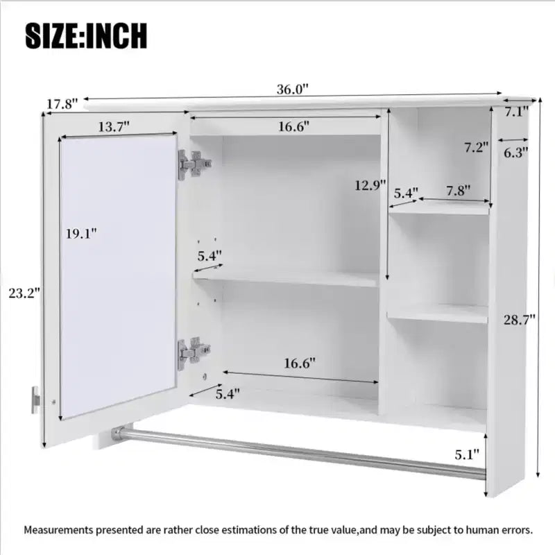 Gabinete de pared para baño de 36 pulgadas, botiquín montado en la pared con toallero y estantes abiertos, mueble flotante sobre el inodoro para almacenamiento en el baño