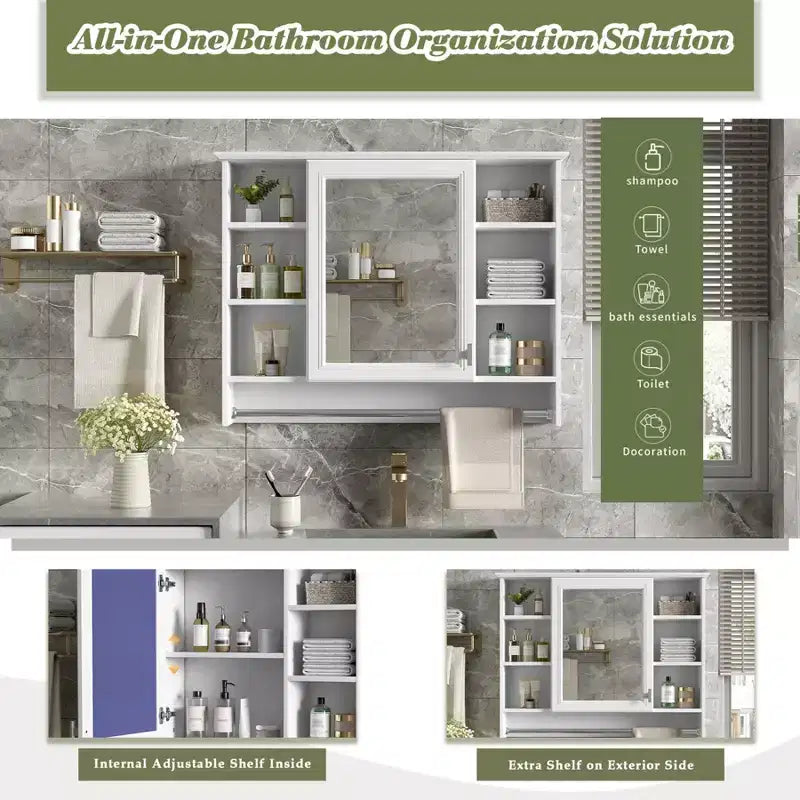 Gabinete de pared para baño de 36 pulgadas, botiquín montado en la pared con toallero y estantes abiertos, mueble flotante sobre el inodoro para almacenamiento en el baño