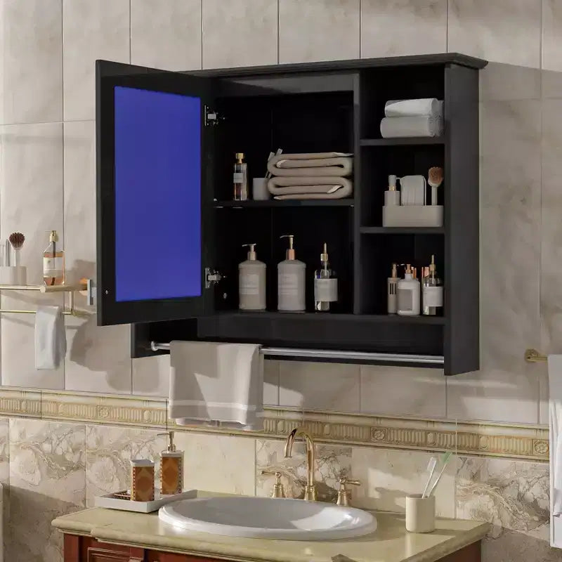 Gabinete de pared para baño de 36 pulgadas, botiquín montado en la pared con toallero y estantes abiertos, mueble flotante sobre el inodoro para almacenamiento en el baño