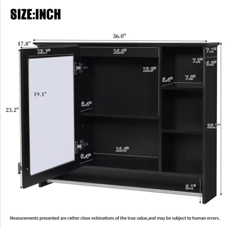 Gabinete de pared para baño de 36 pulgadas, botiquín montado en la pared con toallero y estantes abiertos, mueble flotante sobre el inodoro para almacenamiento en el baño