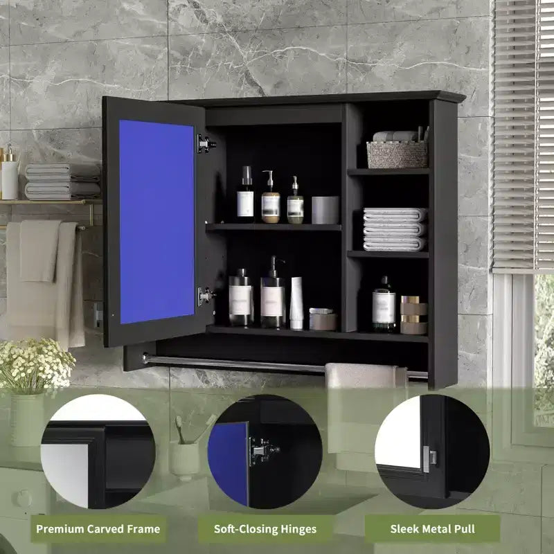 Gabinete de pared para baño de 36 pulgadas, botiquín montado en la pared con toallero y estantes abiertos, mueble flotante sobre el inodoro para almacenamiento en el baño