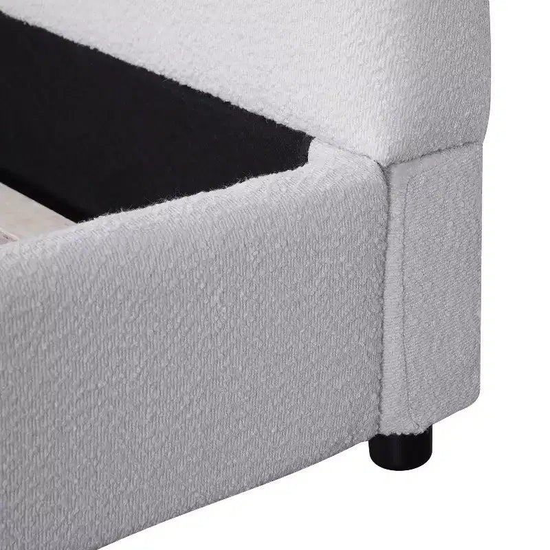 Estructura de cama tapizada Queen/King Size con cabecera acolchada curva redonda, blanco - ModernLuxe