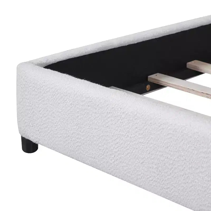 Estructura de cama tapizada Queen/King Size con cabecera acolchada curva redonda, blanco - ModernLuxe