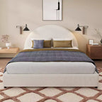 Estructura de cama tapizada Queen/King Size con cabecera acolchada curva redonda, blanco - ModernLuxe