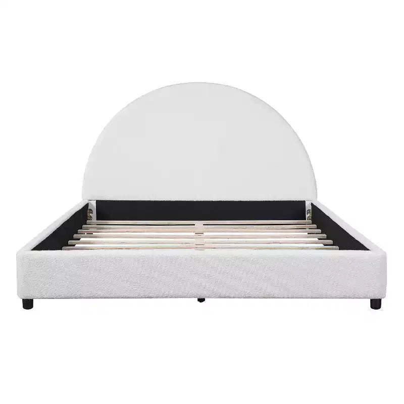 Estructura de cama tapizada Queen/King Size con cabecera acolchada curva redonda, blanco - ModernLuxe