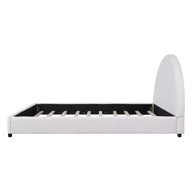 Estructura de cama tapizada Queen/King Size con cabecera acolchada curva redonda, blanco - ModernLuxe