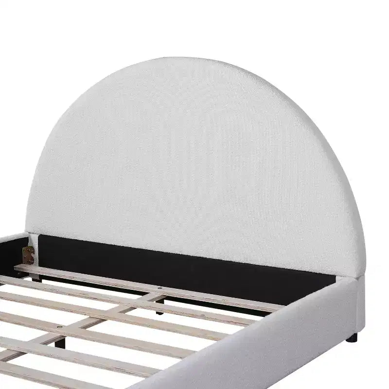 Estructura de cama tapizada Queen/King Size con cabecera acolchada curva redonda, blanco - ModernLuxe