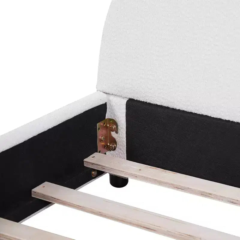 Estructura de cama tapizada Queen/King Size con cabecera acolchada curva redonda, blanco - ModernLuxe