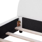 Estructura de cama tapizada Queen/King Size con cabecera acolchada curva redonda, blanco - ModernLuxe