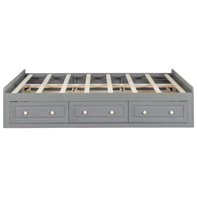 Camas de plataforma Queen con 6 cajones de almacenamiento, base de cama de plataforma Queen rústica de madera sin cabecera, gris