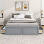 Camas de plataforma Queen con 6 cajones de almacenamiento, base de cama de plataforma Queen rústica de madera sin cabecera, gris
