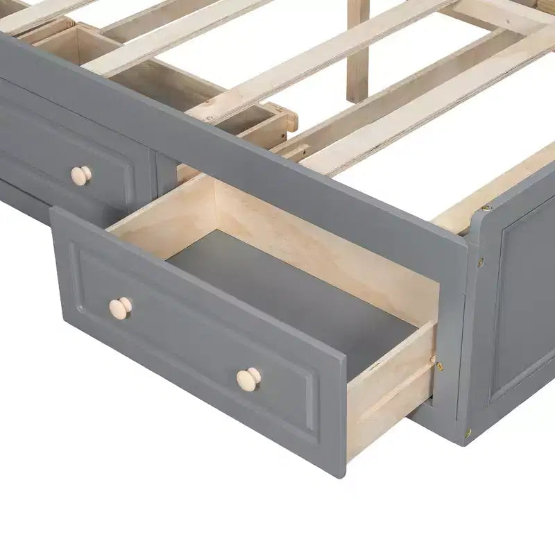 Camas de plataforma Queen con 6 cajones de almacenamiento, base de cama de plataforma Queen rústica de madera sin cabecera, gris