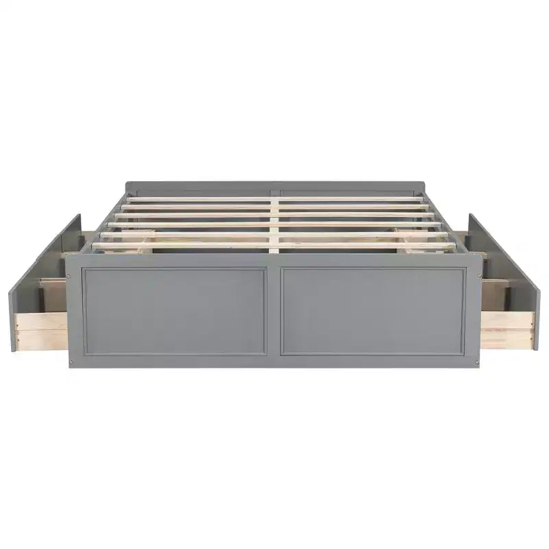 Camas de plataforma Queen con 6 cajones de almacenamiento, base de cama de plataforma Queen rústica de madera sin cabecera, gris