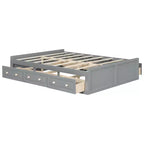 Camas de plataforma Queen con 6 cajones de almacenamiento, base de cama de plataforma Queen rústica de madera sin cabecera, gris