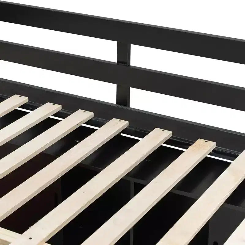 Cama alta moderna Luxystar de tamaño matrimonial con escritorio iluminado, 3 cajones y estantería de almacenamiento