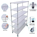 Estantería de Metal de Alambre NSF de 6 Niveles y 6000 Libras, Estante de Almacenamiento Ajustable Resistente con Ruedas y Forros (Cromado)