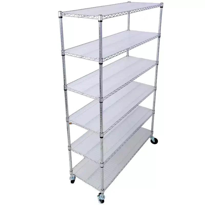 Estantería de Metal de Alambre NSF de 6 Niveles y 6000 Libras, Estante de Almacenamiento Ajustable Resistente con Ruedas y Forros (Cromado)