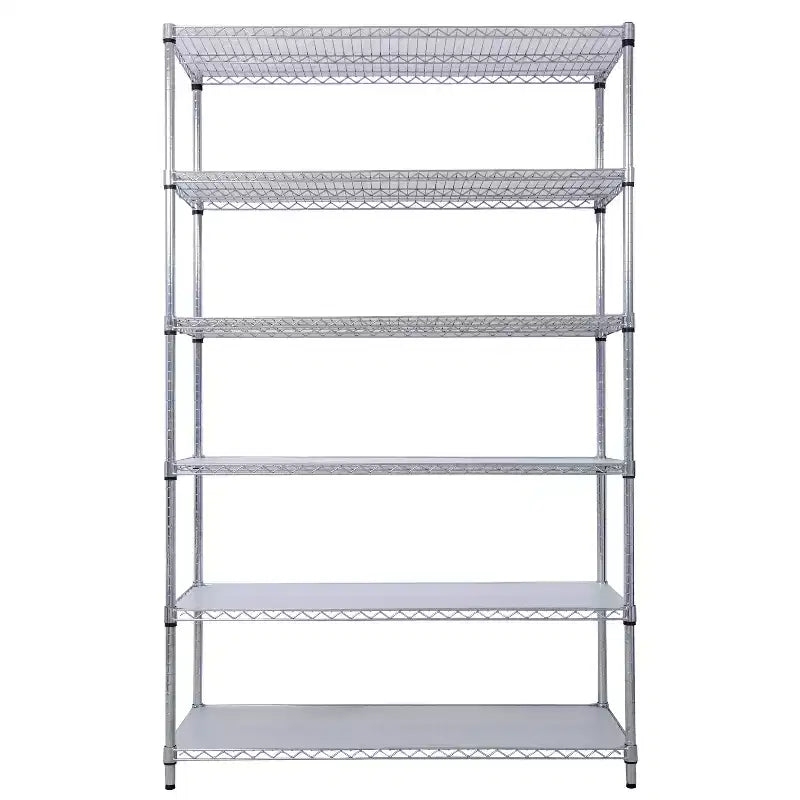 Estantería de Metal de Alambre NSF de 6 Niveles y 6000 Libras, Estante de Almacenamiento Ajustable Resistente con Ruedas y Forros (Cromado)