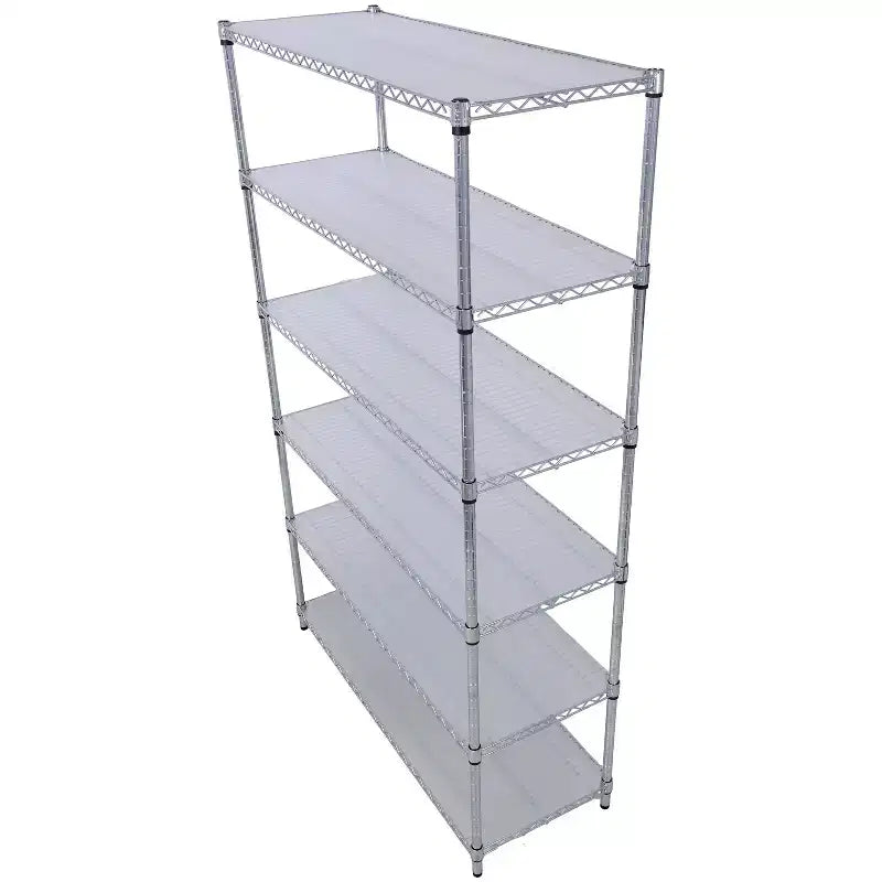 Estantería de Metal de Alambre NSF de 6 Niveles y 6000 Libras, Estante de Almacenamiento Ajustable Resistente con Ruedas y Forros (Cromado)