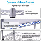 Estantería de Metal de Alambre NSF de 6 Niveles y 6000 Libras, Estante de Almacenamiento Ajustable Resistente con Ruedas y Forros (Cromado)