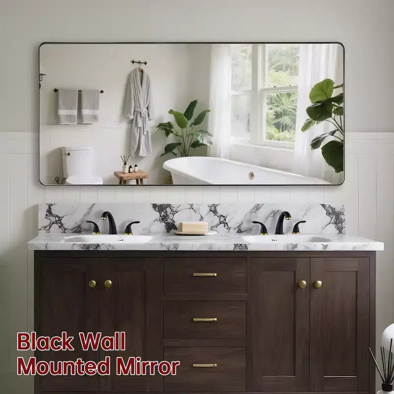 SUMERAIN Black Vanity Mirror, 60x28 Bathroom Mirror with Easy-Clean Glass for Modern Homes