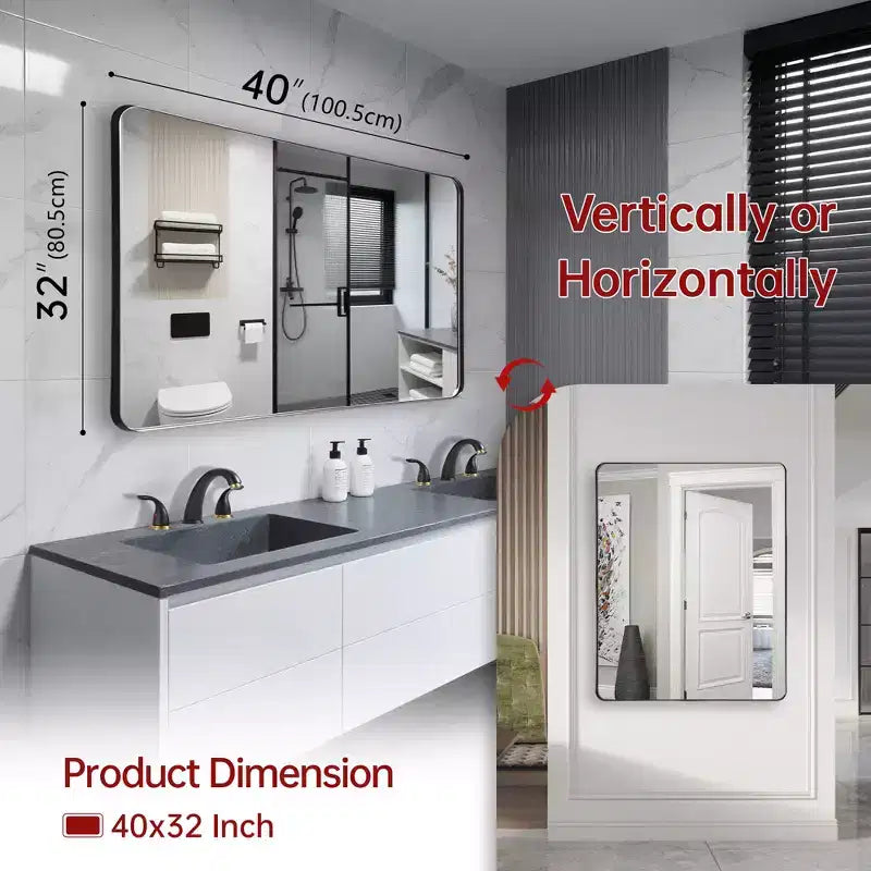 Espejo de tocador para baño con cristal templado, espejo de pared moderno de 40x30, horizontal/vertical