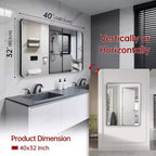 Espejo de tocador para baño con cristal templado, espejo de pared moderno de 40x30, horizontal/vertical