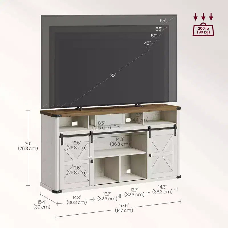 Mueble para TV de hasta 65 pulgadas, consola de TV estilo rústico, 2 puertas corredizas de granero, para sala de estar