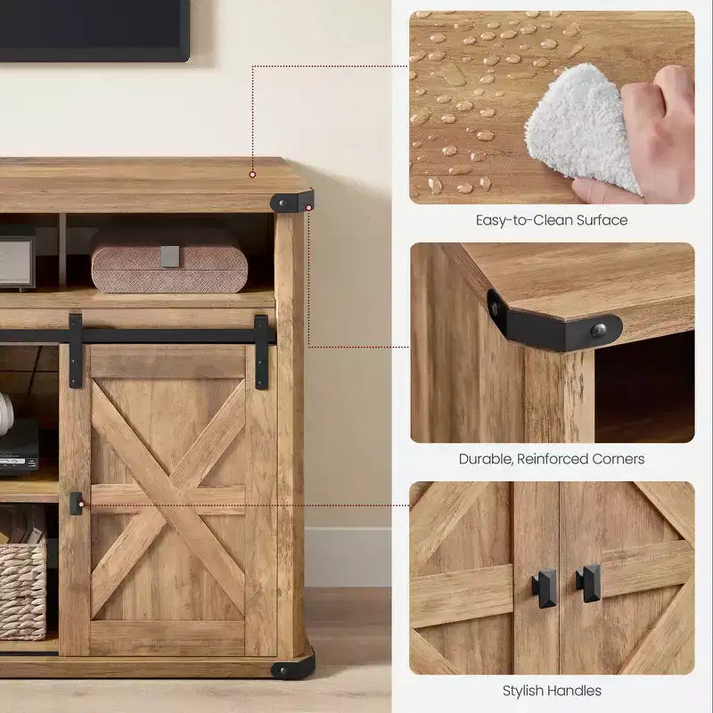 Mueble para TV de hasta 65 pulgadas, consola de TV estilo rústico, 2 puertas corredizas de granero, para sala de estar